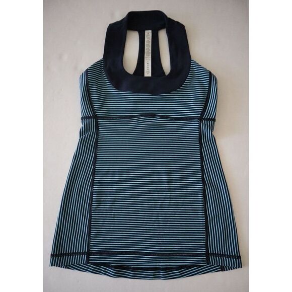 Lululemon Women's Sz 4 Navy/Teal Striped Scoop Neck Racerback Tank Top - Picture 3 of 9